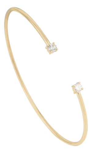 Brilliant Cut Diamond Adjustable Cuff Bangle Bracelet in 14k Yellow Gold
