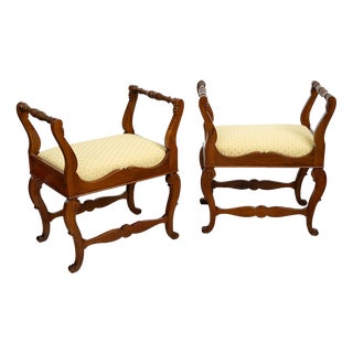 Antique Director Style Stools in Solid Walnut, Lucca, Early 19th Century, Set of 2 For Sale