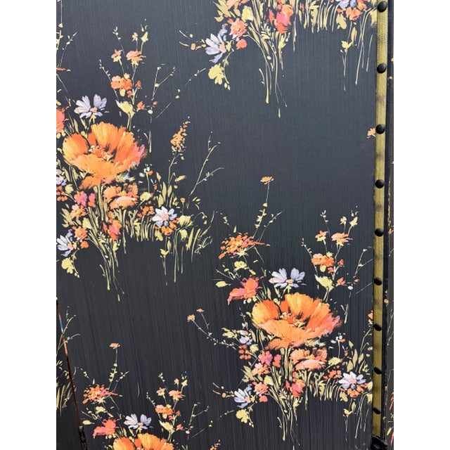 Mid Century Large Wood Asian Screen in a Gold Landscape Design - Reverse Is Floral For Sale - Image 12 of 12