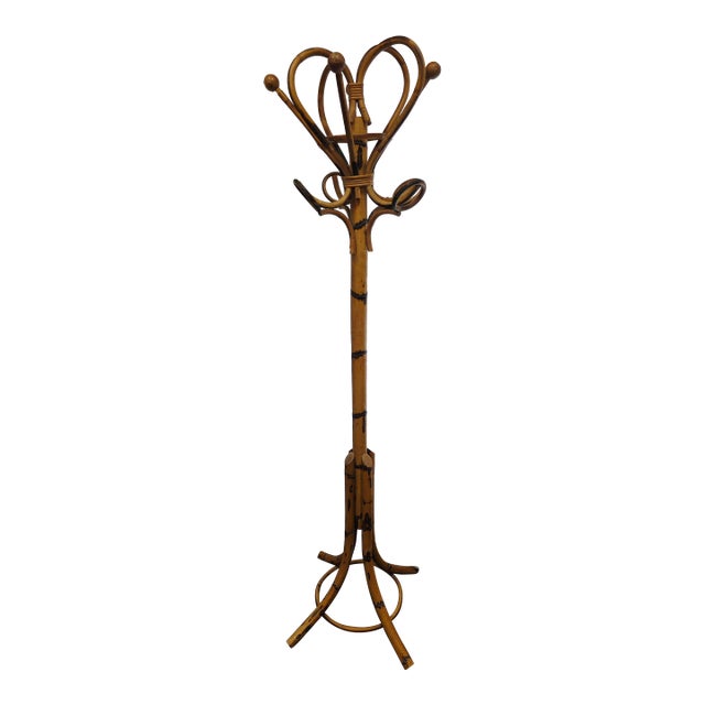 1960s Italian Mid-Century Modern Bamboo and Rattan Standing Coat Rack For Sale