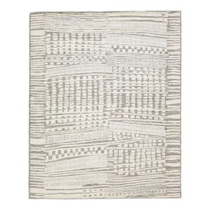 2020s Room Size Moroccan Style Wool Rug in Gray & Beige With Abstract Motif