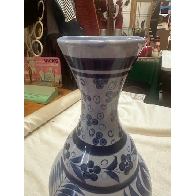 1970s Large Blue and White Ceramic Vase For Sale - Image 4 of 7