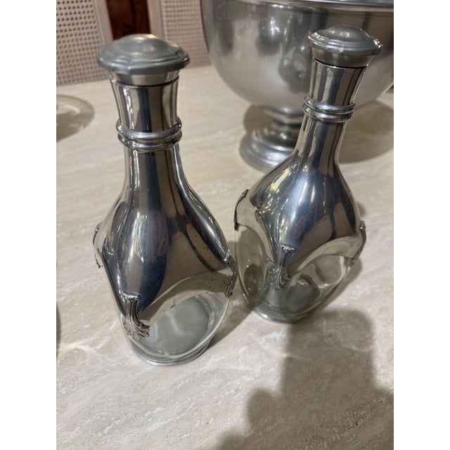Crystal and Pewter Decanters, 1950s, Set of 2 For Sale - Image 3 of 5