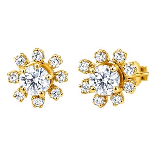 14K Yellow Gold Diamond Stud Jackets Earrings For Sale