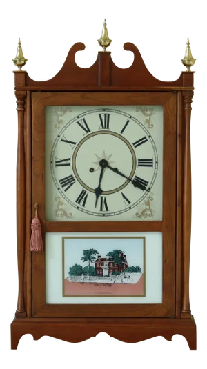 Pillar & Scroll Cherry Clock with Hancock House Glass Panel