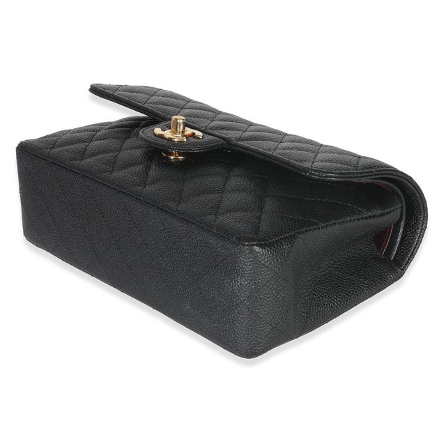 Animal Skin Black Quilted Caviar Small Classic Double Flap Bag For Sale - Image 7 of 9
