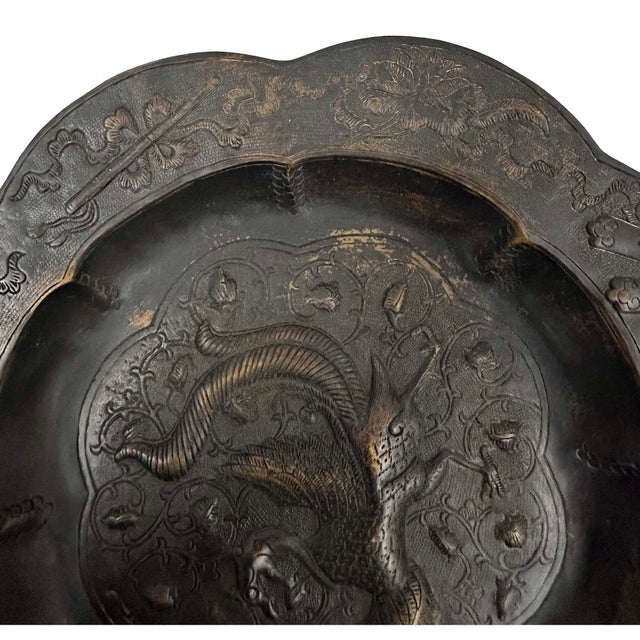 Antique Chinese Bronze Octagonal Dragon and Phoenix Plates For Sale - Image 10 of 15