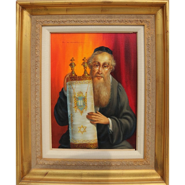 Abraham Straski, Rabbi and Torah (15-F), Painting For Sale - Image 4 of 4
