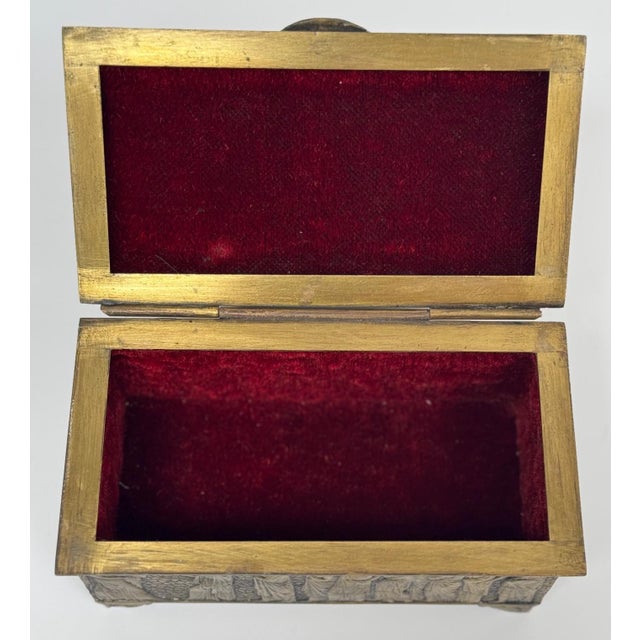 Early 19th Century Early 19th Century Antique Greek Revival Brass Jewelry Box, Velvet Lined With Classical Relief Panels For Sale - Image 5 of 6
