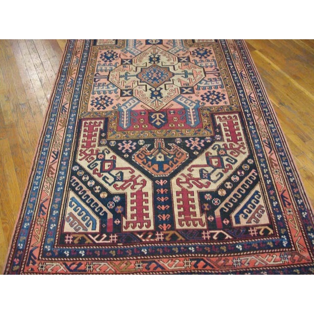 Tribal 1930s Pink Rose Tribal Yastic Antique Caucasian Rug 4'7" X 9'0" Handknotted Wool Carpet For Sale - Image 3 of 5
