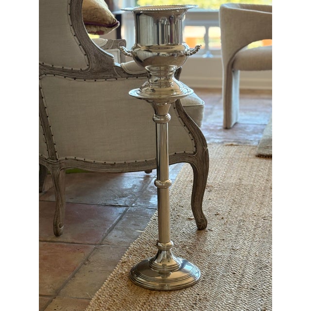 Vintage Silver Plated Ice Champagne Bucket with Silver Plated Floor Stand Imperfect handle with fade of silver Secure...