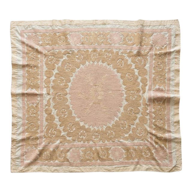 Suzani Wall Hanging - Vintage Hand-Embroidered Embroidery 4'4'' X 5'4'' For Sale