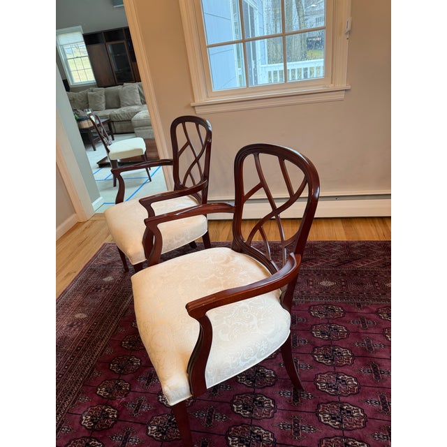 Traditional 1990s Kindel Federal Style Upholstered Dining Chairs With Arms For Sale - Image 3 of 4