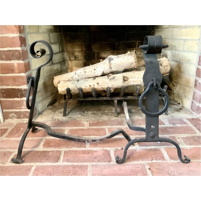 Antique Arts & Craft Style Wrought Iron Andirons—A Pair For Sale - Image 4 of 7