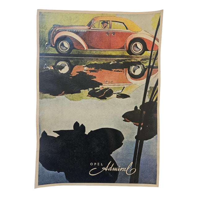 Art Deco Advertising Poster Opel Admiral Automobile, 1930s For Sale