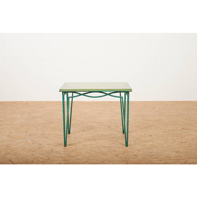 Side Table in Green Lacquered Wrought Iron and Sand-Colored Glass Top For Sale - Image 12 of 12