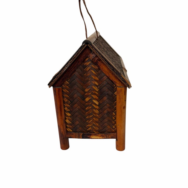 Vintage bamboo and woven rattan decorative garden ornament birdhouse. Measures 8.25” w x 5” d x 7.25” h.