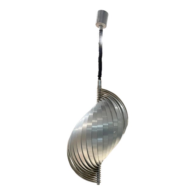 1970s French Aluminum Spiral Ceiling Pendant Twist Lamp Henri Mathieu France For Sale