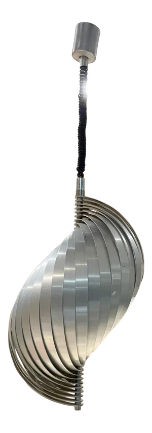 1970s French Aluminum Spiral Ceiling Pendant Twist Lamp Henri Mathieu France