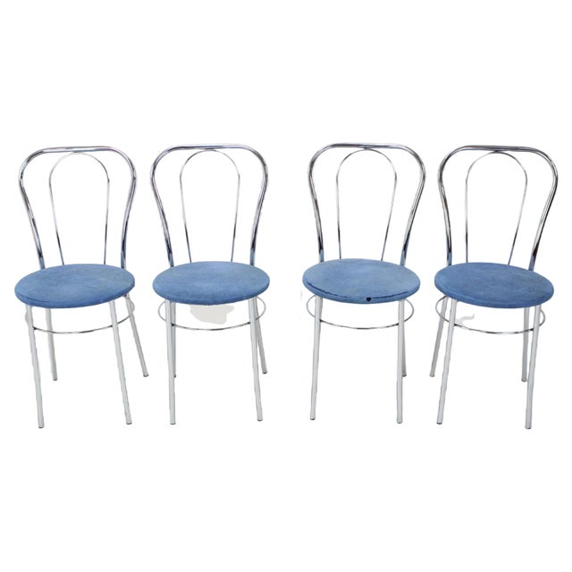 Chrome Dining Chairs, Italy, 1980s, Set of 4 For Sale