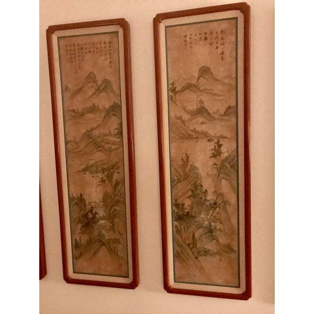 Chinese Red Lacquer Framed Chinese Landscape Silk Panels - Set of 8 For Sale - Image 3 of 12
