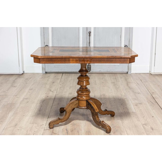 Wood Italian 19th Century Walnut and Mahogany Center Table with Floral Marquetry For Sale - Image 7 of 15