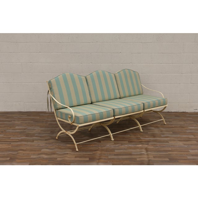 Vintage Hervé Baume French Wrought Iron Three-Seat Garden Sofa With Original Cushions, Circa 1970s For Sale In Los Angeles - Image 6 of 18