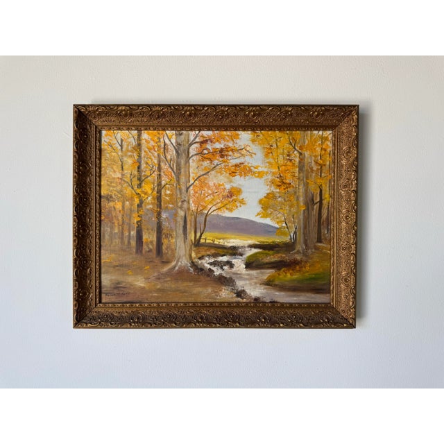 Abstract 1970s Vintage Impressionist Autumn Landscape Oil Painting on Board by Helen Milford For Sale - Image 3 of 11