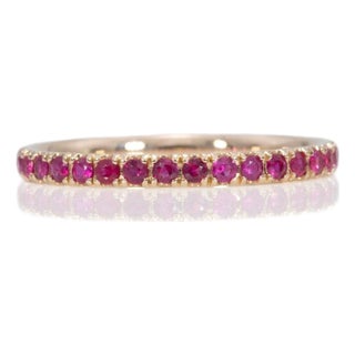 Ruby Band Ring in Solid 14k Gold - Elegant Fine Jewelry, Classic Band Ring, Size 6.75 For Sale