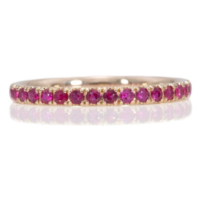 Ruby Band Ring in Solid 14k Gold - Elegant Fine Jewelry, Classic Band Ring, Size 6.75 For Sale