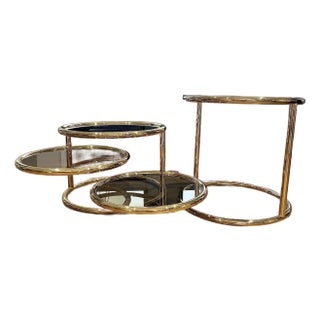 Vintage Brass & Glass Nesting Coffee Table Set + Side Table | in the Style of Milo Baughman | Hollywood Regency For Sale