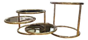 Vintage Brass & Glass Nesting Coffee Table Set + Side Table | in the Style of Milo Baughman | Hollywood Regency