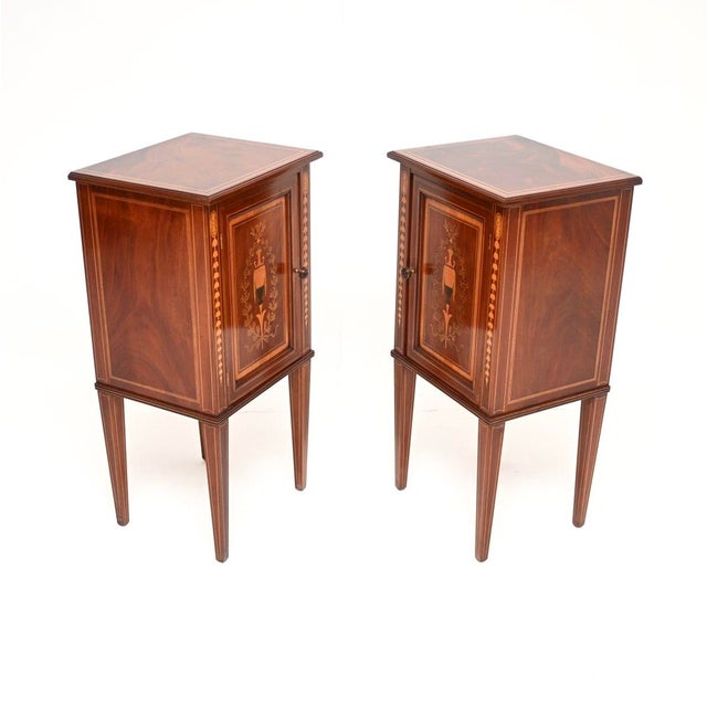 Antique Edwardian Inlaid Bedside Cabinets, 1900, Set of 2 For Sale - Image 4 of 11