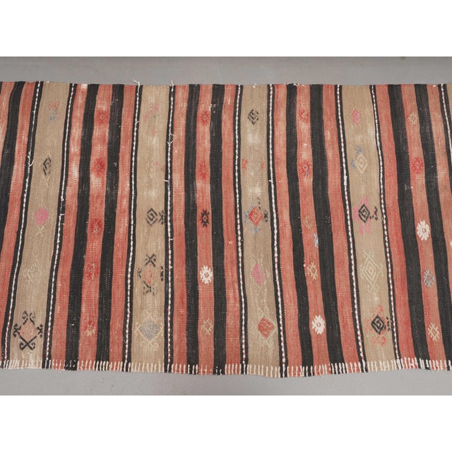 1970s Vintage Handmade Wool Cotton Red Beige Runner Rug For Sale - Image 10 of 11