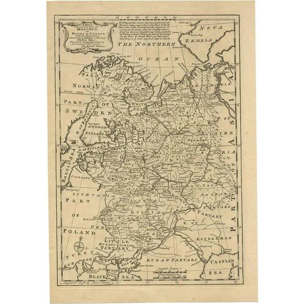 Antique Map of Moscovy Russia by E. Bowen, 1747 For Sale