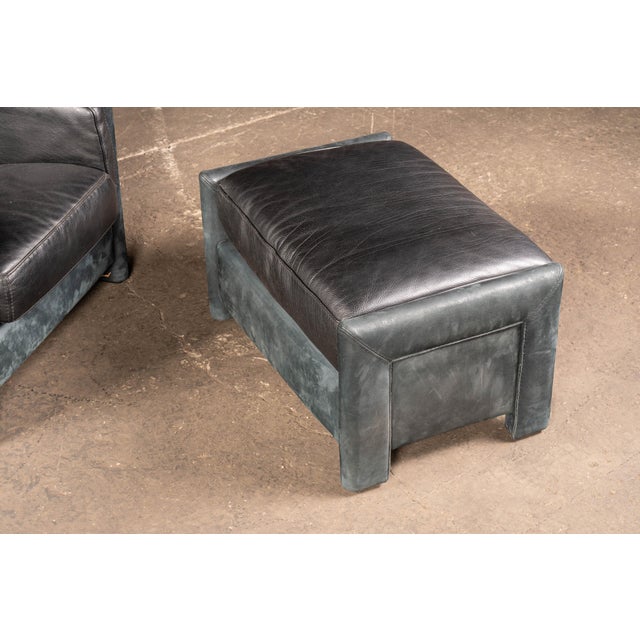 Late 20th Century Contemporary Italian Leather Chair and Ottoman Set by Roche Bobois in Black For Sale - Image 5 of 9