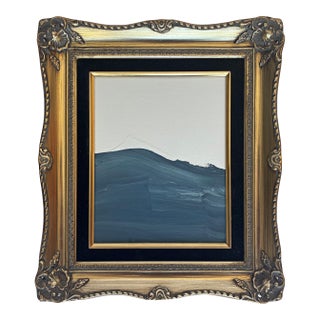 "Waves" Abstract Art in Gold Vintage Frame, Transitional Painting Seascape by JTS For Sale