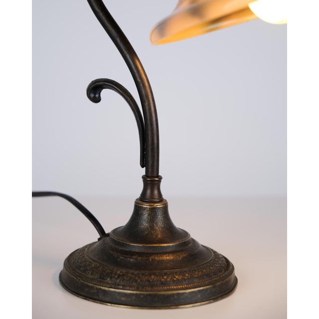 Glass Vintage Desk Lamp in Wrought Iron with Yellow Frosted Glass Shade, 1930s For Sale - Image 7 of 11