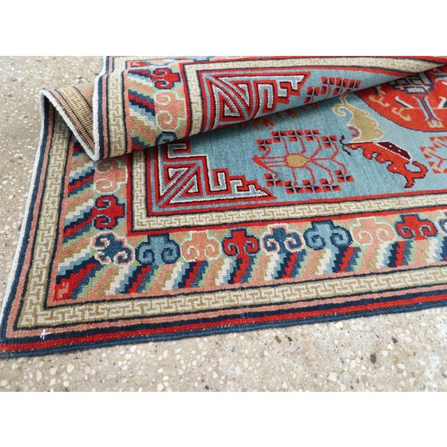 Sky Blue Galerie Shabab Collection Mid-20th Century East Turkestan Khotan Throw Rug For Sale - Image 8 of 8