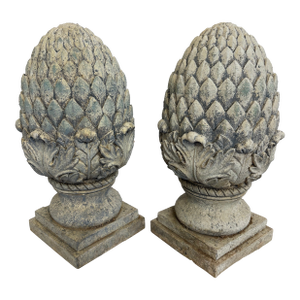 Vintage Outdoor Decorations, Resembling Huge Artichokes Finials, Statues, A Pair