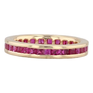 1.50ctw Ruby Eternity Band 18k Yellow Gold Size 6 Wedding Stackable Ring Spark For Sale