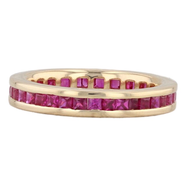 1.50ctw Ruby Eternity Band 18k Yellow Gold Size 6 Wedding Stackable Ring Spark For Sale