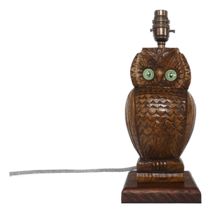 Vintage English Carved Oak Owl Table Lamp, 1950s