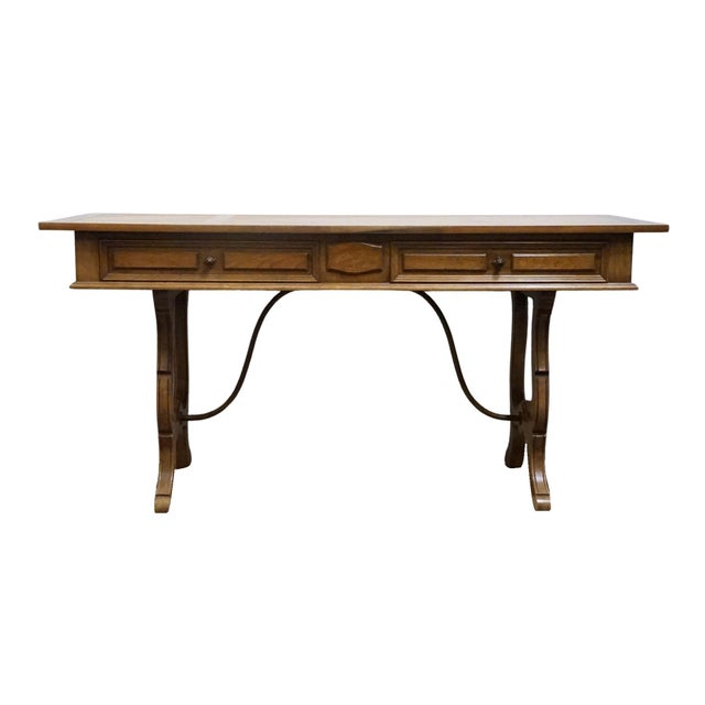 Thomasville Furniture Monterey Collection Spanish Mediterranean White Oak 62" Writing Desk W. Metal Spanner 175-6125-8 For Sale - Image 9 of 12