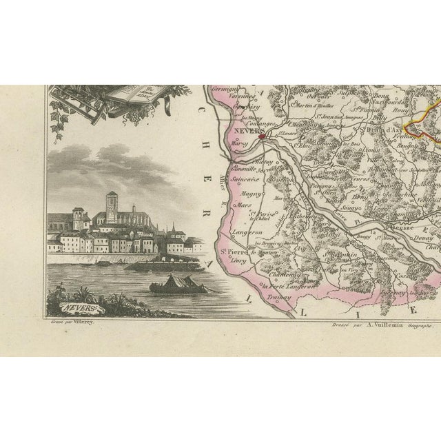 Antique Map of Nièvre by Vuillemin, France, 1850 For Sale - Image 6 of 9