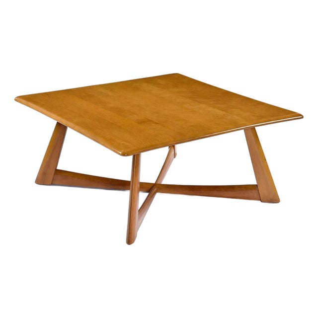 Restored Heywood Wakefield Wheat Finish Cross X Base 392 G Coffee Table For Sale