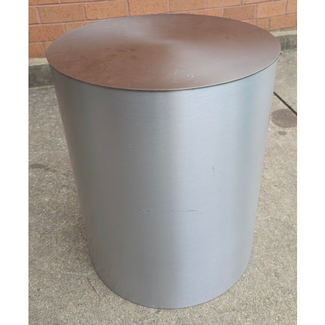Early 21st Century Modern Brushed Nickel Cylindrical Side Table For Sale - Image 5 of 7