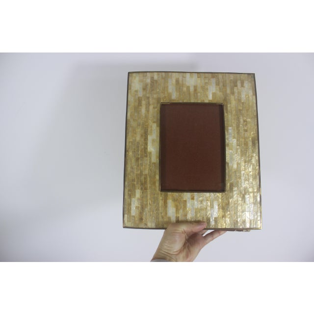 Gold Vintage Capiz Shell Picture Frame With Brass Trim Rectangular Golden Iridescent For Sale - Image 8 of 8