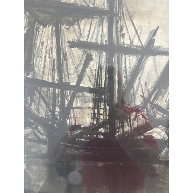 1960s Harbor Scene in Manner of Bernard Buffet Signed Print For Sale - Image 4 of 11