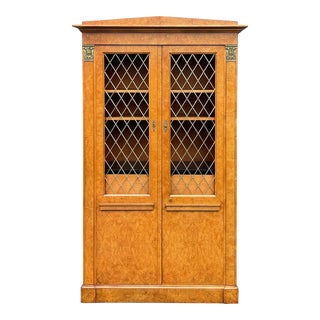 20th Century Baker Collector's Edition Neoclassical Maple, Burl Wood & Brass Locking Bedroom Armoire For Sale